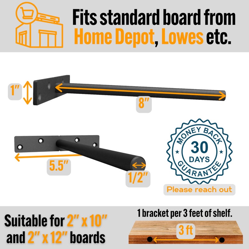 EVALD Heavy Duty Floating Shelf Bracket | 8-Inch Floating Mantel Mount, Blind Shelf Supports, and Anchors | Floating Shelf Hardware for Home and Office Decor | Fireplace Mantel Brackets (4 Pack) - Image 3